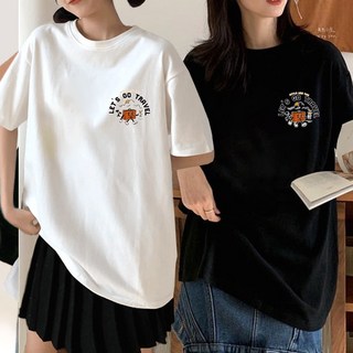 1+1 스타일아유 여성 여행하다 레터링 루즈핏 반팔 티셔츠 고급스러운 우유실크원단 신상무배 TS3409