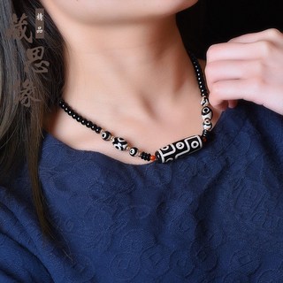 復古西藏瑪瑙三眼九眼綠天珠鎖骨鏈項鍊手串吊墜民族風6.29