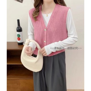 格紋開釦針織背心-新款時尚百搭針織衫，柔軟舒適，多樣穿搭