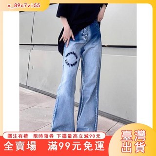 臺灣出貨 喇叭牛仔褲 - 高腰彈力寬鬆淺藍色喇叭褲