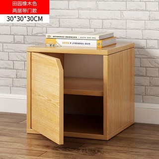 自由組合格子櫃 三層櫃 空櫃 書櫃 衣櫃 落地書櫃書架 多層儲物收納櫃子 置物櫃 收納櫃 DIY, 一格雙層仿實木色（帶門）