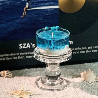 濟州島香薰蠟燭禮盒伴手禮氛圍感送女生女朋友閨蜜生日禮物ins, 【濟州島海洋祕境】單杯藍色蠟燭+底座