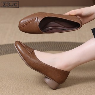 Z3JC 新款春季淺口軟皮單鞋女方頭平底皮鞋軟皮女鞋春款復古奶奶鞋