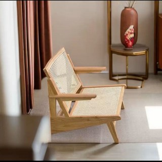 新款休閒椅子 躺椅沙發椅 實木藤椅 中古侘寂復古椅子 單人民宿設計藤編椅 加爾袋鼠椅, 原木色泰國(FAS)級橡膠木 扶手, 1個