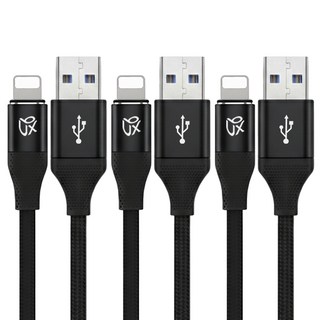 언박싱 브랙스 패브릭 USB to 라이트닝 8핀 충전 케이블, 3개, 블랙, 0.5m