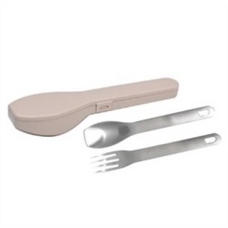 莫蘭迪色攜帶式不鏽鋼餐具組 - 日本製環保叉勺組，輕巧便攜，優雅配色，守護健康，為生活增添色彩, 奶茶色（4135）, 1個