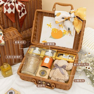 格森伴手禮 女 伴娘 結婚 小禮品 婚禮 藤編手提籃 喜茶禮盒套裝 婚禮小物, 大桔大利【套餐】69,988+【好禮藤編箱】26x18x11C, 1個
