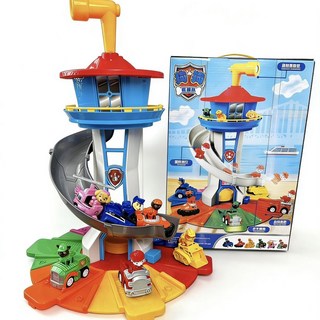 汪汪隊立大功 慣性救援車 瞭望塔 兒童玩具, 1個, （有聲光 滑梯 彈射）+6只車+6只狗狗