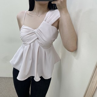 VANANA2 여성용 데일리 러블리 큐트 여리여리 셔링 프릴 언발 나시 블라우스 3oclor