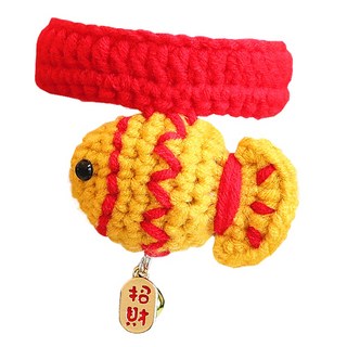 年年有魚 喜氣編織寵物項圈 新年, 1個, 紅項圈金魚招財,L號, 紅色