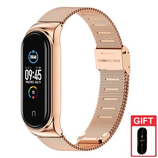 適用於小米手環10/9/8/7/6/5 金屬米蘭腕帶 不鏽鋼替換錶帶 卡扣錶帶, 玫瑰金,小米手環7, 1個