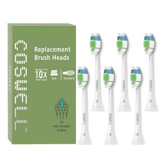 COSWELL 適配飛利浦電動牙刷刷頭|適用HX9/HX7/HX6/HX3| 智能鑽石亮白刷頭|4/6入, 1個, 6個裝