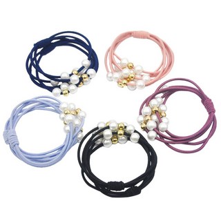 韓版九珠珍珠三層髮圈 高彈力髮束 多色髮繩 直徑約5cm