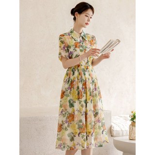 시크라인(~XXL까지) 누베린 카라 핀턱 플레어 플라워 리본 원피스 여름 하객룩 오피스룩 데이트 모임 미시 빅사이즈