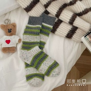 ScottyBear 那隻熊 條紋 配色 點點紗 羊毛襪 貂絨 加厚 保暖 地板襪 女襪 長襪 中筒襪 ZG234