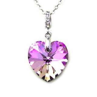 Swarovski水晶心型鋯石925純銀項鍊，韓國進口紫色項鍊，時尚心型鎖骨鏈