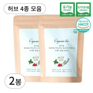올바르다 유기농 캐모마일 히비스커스 로즈마리 페퍼민트 차 티 허브 4종 모음 세트 구성 24티백, 2개, 24개입, 1.2g
