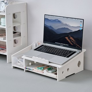 슈퍼인 쿨링홀 2단 격판 노트북거치대 다용도 사무용품 수납, 화이트, 1개