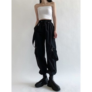 黑色直筒工裝褲 女夏新款 高腰寬鬆顯瘦 梨形身材闊腿褲