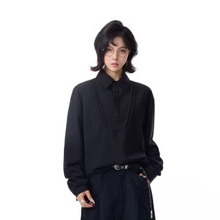 寬鬆黑色長袖襯衫 秋季新款韓版翻領休閒百搭上衣