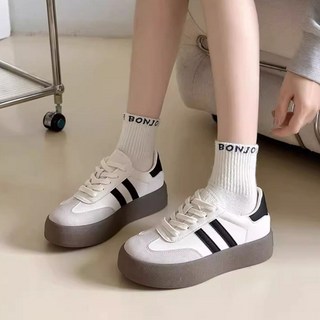 小白鞋女厚底2025年新款阿甘德訓鞋百搭休閒板鞋鬆糕繫帶單鞋