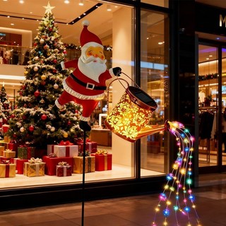 聖誕聖誕老人太陽能水壺燈花園草坪裝飾燈 聖誕老人水壺地燈太陽能 LED 小夜燈戶外花園裝飾通道庭院露台, 1PC 七彩燈, 1個