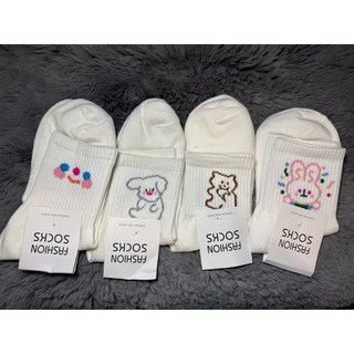 四雙可愛圖案素色棉質踝襪