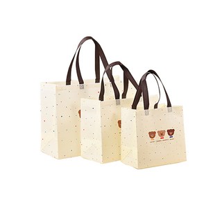 HAO WO 不織布手提袋 三隻熊圖案 小號 米黃配深咖 加固提把 立體加寬設計, 1個, 三隻熊,小號