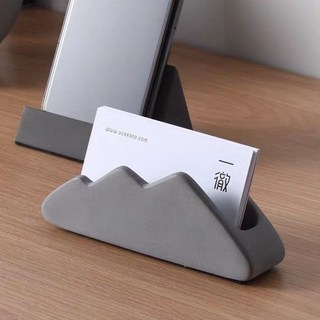 桃園出貨 名片座 水泥創意 名片盒 桌面前臺雪山名片架子擺臺卡片架座男女商務大容量, 1個, 雪山名片盒深灰