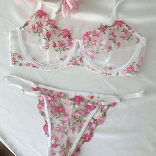 法式超薄蕾絲刺繡內衣 文胸罩套裝 純欲誘惑 美背 無海綿