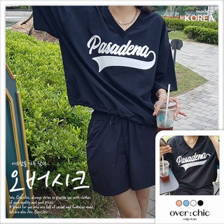 오버시크 여성용 국내제작 위니반팔SET 여름 루즈핏 반소매 브이넥 티셔츠 허리밴딩 고무줄바지 반바지 숏팬츠 세트 투피스 트레이닝세트 오버핏 나일론반팔 아노락반팔 밑단스트링