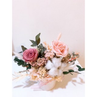 韓系粉色盆花 永生花乾燥花盆栽 節日禮物裝飾