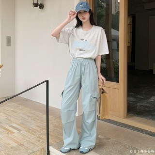 CUTNSEW 83472 抽繩鬆緊腰寬褲 高腰寬褲 垂墜感 休閒褲