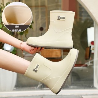 百搭時尚耐磨加絨加厚中筒女士水靴雨鞋雨靴水鞋工作防滑防水膠鞋