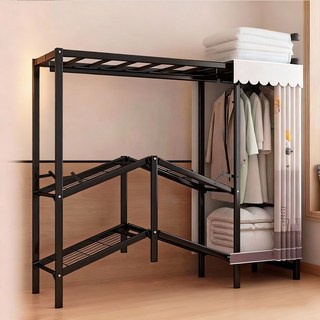 【臺南現貨 3日內達】衣櫃 衣櫥 免安裝含佈罩全鋼架加粗耐重簡易佈免組裝摺疊衣櫥櫃, 80cm可可奶咖【+含布罩+送2個吊衣架,組裝-一體摺叠衣櫃