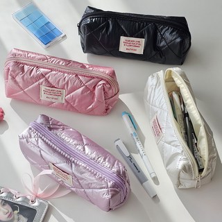 퀼팅 고급 글로시 펜 파우치 필통, 1개, 블랙