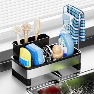 Danni 주방 싱크대 물빠짐 수세미 거치대 행주 걸이, 블랙, 1개