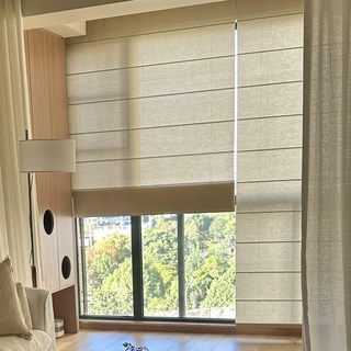 羅馬簾定製中古亞麻窗簾茶室民宿客廳捲簾原木風窗簾可電動, 透光不透人粗麻3606