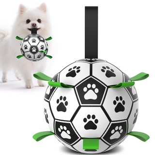 Qdan 강아지장난감 강아지공 개 축구공 끈 달린 펌프 포함, 1개, 흰색