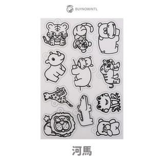 A4填色熱縮片 打磨半透明 DIY手工創意彩繪塗色熱縮片 20*29公分, 1個, 17河馬