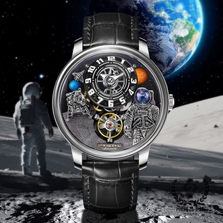 FINDU 品度 太空人系列全自動機械手錶 銀殼黑帶 防水潮流腕錶