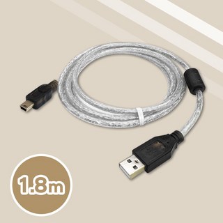 USB-A to Mini USB 2.0 連接線 雙層抗干擾 磁環 鍍金頭高速傳輸線 認證規格 UL2725, 1個, 1.8m