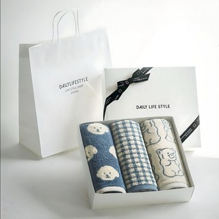 메종드코튼 BLUEY 타월 190g 40수 면사 3종 선물세트 + 쇼핑백, 블루, 1세트