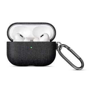 LOPIE 에어팟 프로 3세대 케이스 커버(프로 2세대용이 아님)와 핸드메이드 호환 비건 가죽으로 제작 탄소 섬유 스타일 에어팟 프로 3용 보호 하드 쉘 커버 - 블랙, [캔버스 스타일]-클립이 있는 블랙 케이스