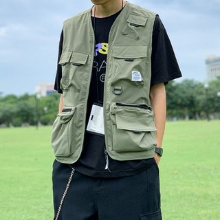 國潮多口袋工裝馬甲男外搭穿春秋潮流夏季薄款機能風戰術背心外套