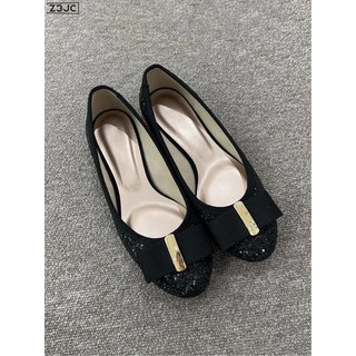 Z3JC 蝴蝶結亮片瑪麗珍鞋春秋新款淺口圓頭單鞋女粗跟