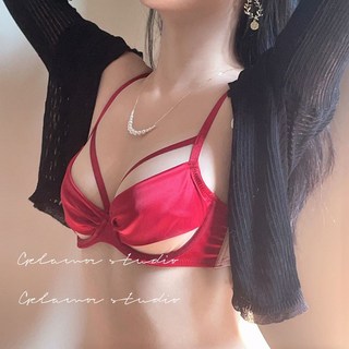 性感純欲內衣女大胸顯小薄款紅色情調火辣收副乳防下垂文胸罩套裝