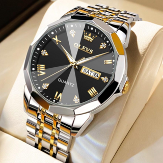 OLEVS 남성시계 정품 쿼츠 럭셔리 명품 워터프루프 야광 메탈 패션 큐빅 메탈
