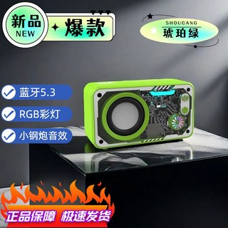 透明藍牙音響 高級機甲 大音量炫彩燈 充電低音炮, 1個, V1機甲版【機械-琥珀綠】藍牙5.3
