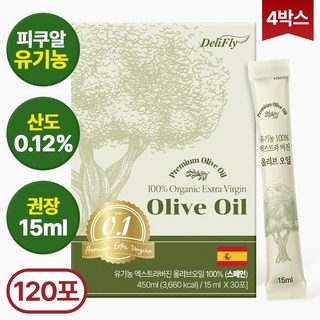 델리플라이 산도 0.12 유기농100% 프리미엄 엑스트라버진 폴리페놀 냉압착 올리브오일 스틱 30p, 4박스, 450ml